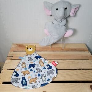 Set of 2 Infant Toys: Elephant Plush & Nuby Blankie w/ Silicone Bear Teether